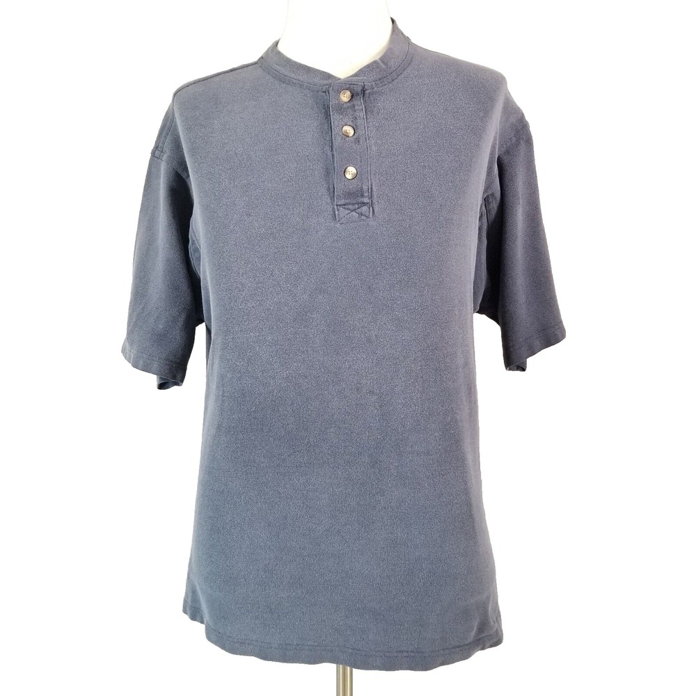 Duluth Trading Co Henley shirt men's XL extra large blue short sleeve cotton